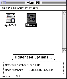 Screen shot of the MacIPX control panel